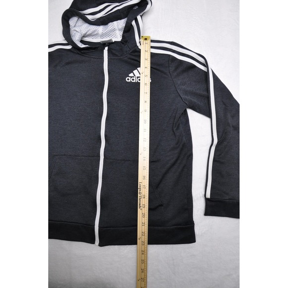 Adidas Hoodie Mens Large Black White Full Zip Three Stripe Logo Athletic Jacket - Picture 9 of 10
